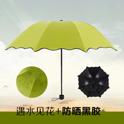 会议展会创意遇水开花三折晴雨伞 折叠黑胶防晒遮阳伞 可定制