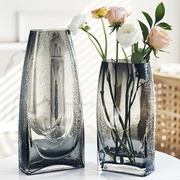 北欧轻奢玻璃花瓶简约方口花器客厅餐桌面水养鲜花插花装饰品摆件