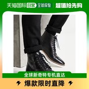 香港直邮潮奢 ASOS 男士boots 设计绑带皮质白色鞋跟坡跟鞋(黑色)