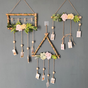 桦木麻绳夹子照片夹创意相片组合幼儿园植物角森系墙面装饰明信片