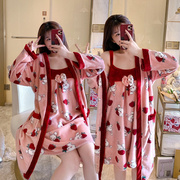 台湾睡袍女冬珊瑚绒吊带，睡衣裙中长款法兰绒，秋冬季长袖睡裙家