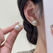 满钻方形珍珠耳钉s925纯银针高级感耳环气质小众设计耳饰