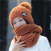 冬季包头女保暖百搭帽子韩版含羊毛毛线帽围巾连体两件套冬天潮