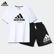 adidas阿迪达斯运动套装男夏休闲(夏休闲)宽松跑步短袖t恤短裤两件套