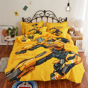 大黄蜂全棉卡通四件套男孩床上用品，超人男童被套宿舍三件套床笠