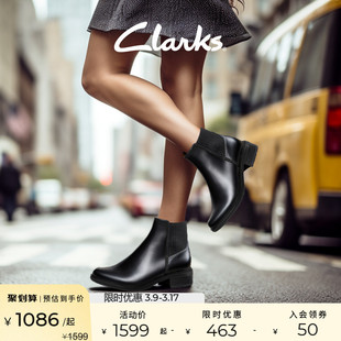 clarks其乐梅系列女鞋，冬季时尚复古拉链，粗跟及踝靴烟筒靴