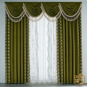 复古轻奢绒布绿色丝绒刺绣，法式蕾丝欧式卧室遮光客厅高档窗帘美式