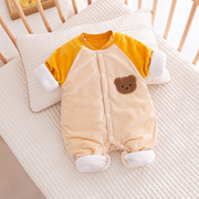 婴儿连体衣服加绒夹棉衣，新生儿宝宝哈衣爬服外穿棉服冬季