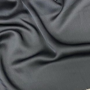 韩国进口牛奶丝褶皱黑色雪纺面料丝光百皱纱夏季女衬衣连衣裙布料