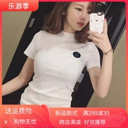 纯棉半高领白色短袖t恤女2024立领韩版紧身修身高领打底衫