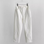 棉纺白色牛仔奶奶裤女夏季九分哈伦铅笔裤高腰纯色烟管裤薄款