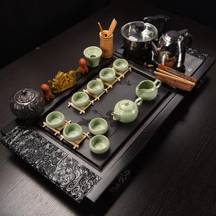 茶具套装家用简约整套紫砂陶瓷功夫全自动电磁炉，喝茶实木茶盘茶道