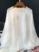 中国风白色唐装刺绣衬衫春季女装2023复古盘扣小衫民族风上衣