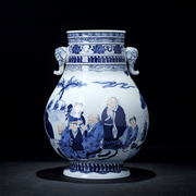 景德镇陶瓷花瓶摆件客厅插花新中式，仿古瓷器手绘青花瓷装饰工艺品