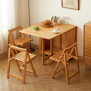 撩木实木折叠餐桌家用小户型，移动饭桌可折叠餐桌椅原木风伸缩餐桌