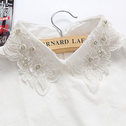 韩国女衬衫假领子手工镶钻领绣花叶子，钉珠衬衣假领白色复古假领