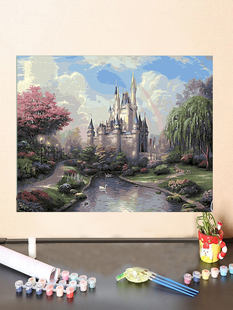 diy数字油画定制客厅，风景手工绘填充色，治愈系油彩画画迪士尼城堡