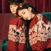 男女童毛衣秋冬可爱圣诞红色，上衣韩版宝宝加厚加绒套头针织衫