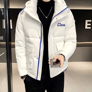香港白色男士羽绒服2023冬季简约纯色帅气连T帽休闲外套上衣