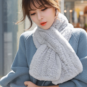 气质型韩版獭兔毛皮草围巾手工，编织兔毛围巾围脖，冬季保暖围巾女