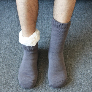 男士地板袜冬季保暖成人睡眠袜家居袜双层毛线袜加绒加厚防滑