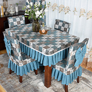 简约现代轻奢格纹餐厅桌布，套装蝴蝶结椅子，套餐桌椅套加厚连体椅套