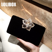 lolibox定制新紫荆花水钻，丝绒手拿包斜跨女小包，晚宴会礼服派对包