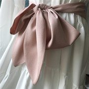 3色选 甜美可爱 宽版雪纺腰带 小光泽 黑色 暗粉色 墨绿 多用飘带