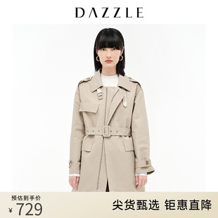 dazzle地素奥莱小众，工装风系带，中长款风衣外套女2d3f6041u