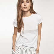 高端西班牙简约女短袖纯白色，t恤修身圆领内搭显瘦纯棉打底衫
