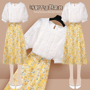 白色蕾丝上衣女夏季仙女超仙法式甜美短袖小衫高档洋气减龄雪纺衫