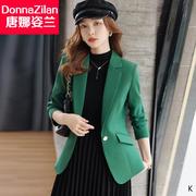 绿色小西装外套，女春秋2024小个子韩版休闲气质修身短西服上衣