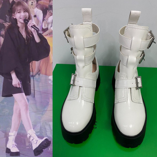 高定版王心凌同款鞋白色，马丁靴女夏季薄款2023年靴子短靴