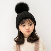 韩版儿童毛线帽秋冬季宝宝，针织帽狐狸毛球男童，套头帽亲子帽子母女