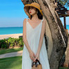 泰国超仙白色吊带沙滩裙v领无袖，背心裙海岛，旅游度假a字宽松长裙女