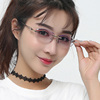 无框近视眼镜女款切边镶钻纯钛眼镜框架平光镜成品度数眼镜轻8613