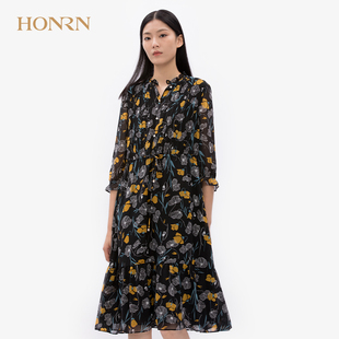 HONRN/红人夏季女装中袖H型雪纺连衣裙商场同款HE22OL759