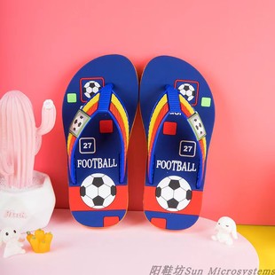夏季儿童中童足球个性人字拖鞋，沙滩拖鞋男女，防滑耐磨卡通世界杯鞋