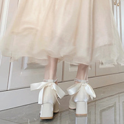 仙女风白色玛丽珍单鞋，女夏2022小众设计粗跟法式少女高跟凉鞋
