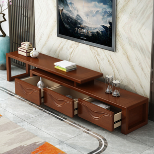 定制新中式实木电视柜现代简约小户型客厅，伸缩电视柜组合经济型地
