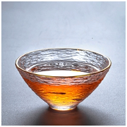 玻璃小茶杯功夫茶具套装日式琉璃杯子泡茶斗笠杯金鱼纹路 947g