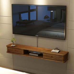 现代极简电视柜壁挂实木客厅，悬挂墙上机顶盒置物架卧室超窄柜搁板