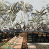 东南亚背景墙画室茶室客厅卧室壁布热带雨林芭蕉叶法式丛林壁纸