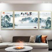 新中式客厅沙发背景墙装饰画家和万事兴办公室流水生财山水三