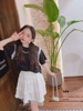 韩国品质童装女童2024年夏装黑色蕾丝短袖可以亲子