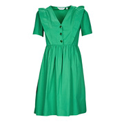 NAF NAF裙子女收腰深V领短袖连衣裙纯棉绿色中裙夏季小众设计