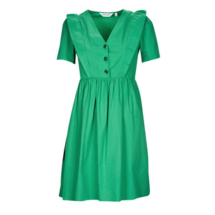 nafnaf裙子女收腰深v领短袖连衣裙纯棉，绿色中裙夏季小众设计