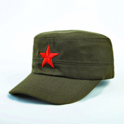 刺绣五角星平顶帽红军帽，绿军帽红卫兵帽子，革命演出帽摄影遮阳帽男