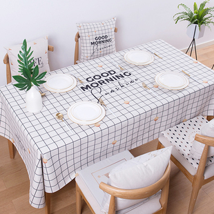 ins格子桌布北欧棉麻布艺桌布茶几布长方形餐桌布小桌布防水台布