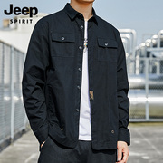 jeep工装外套男士春秋季衬衫男潮流休闲长袖，翻领男装衬衣夹克
